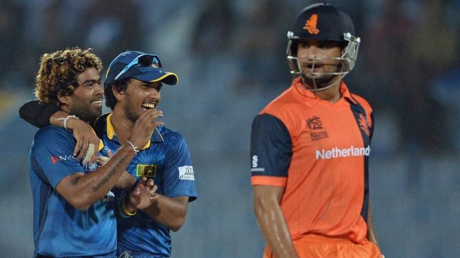 Malinga and Chandimal's celebration over a Dutch Wicket