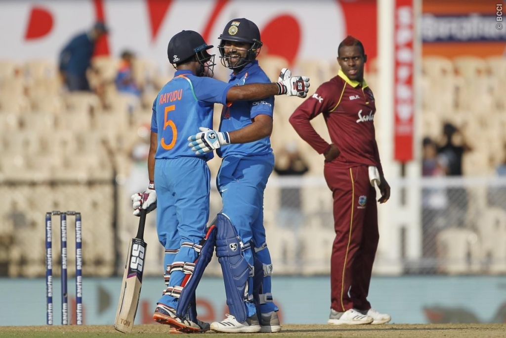 Rayudu and Rohit celebrates a boundary.