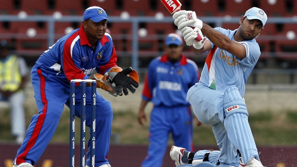 Yuvi smashes a boundary while Bermuda is startstruck.