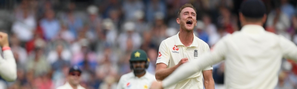 Stuart Broad celebrates a wicket